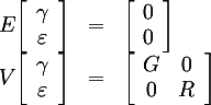 {:
( E[(gamma), (varepsilon)] ,=, [(0),(0)] ),
( V[(gamma), (varepsilon)] ,=, [(G, 0), (0, R)] )
:}